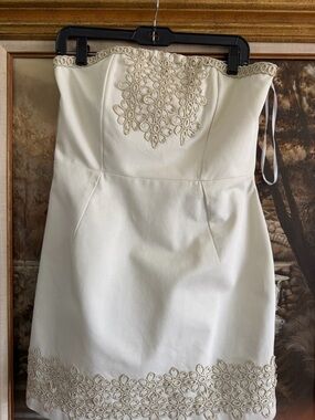 Mud Pie Ivory Strapless Embroidered Sheath Dress